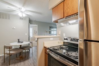 Brown cabinets in kitchen